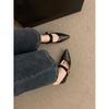 Flat Bottom Pointed Black Single Shoes Women's Shoes Spring and Autumn Low Heel Temperament Mary Jane Small Leather Shoes