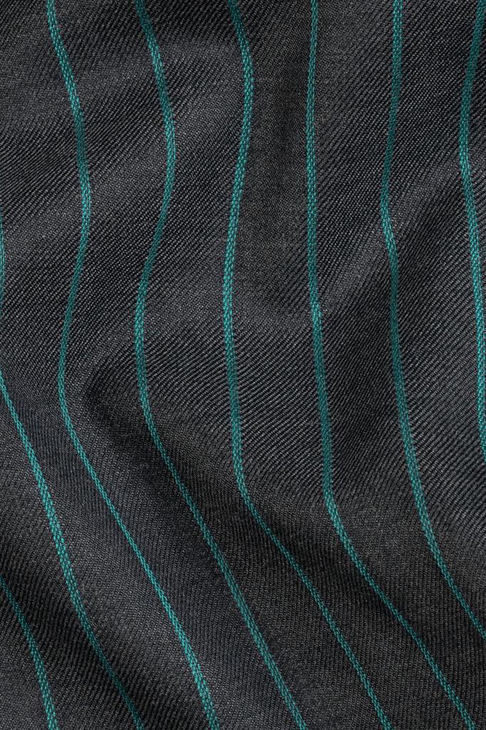 Gravel Gray and Lagoon Blue Striped Wool Rich Double Breasted Blazer