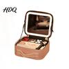 Makeup Bag with LED Mirror USB Charging Case Rechargeable Adjustable Dividers Travel Cosmetic Light-up 3 Color Lights