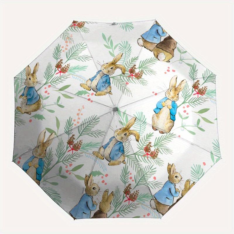 Rabbit,Winter Automatic Folding Umbrella 8 Ribs Lightweight Design, Durable Iron Frame, Compact and Portable, Ideal Birthday or Christmas