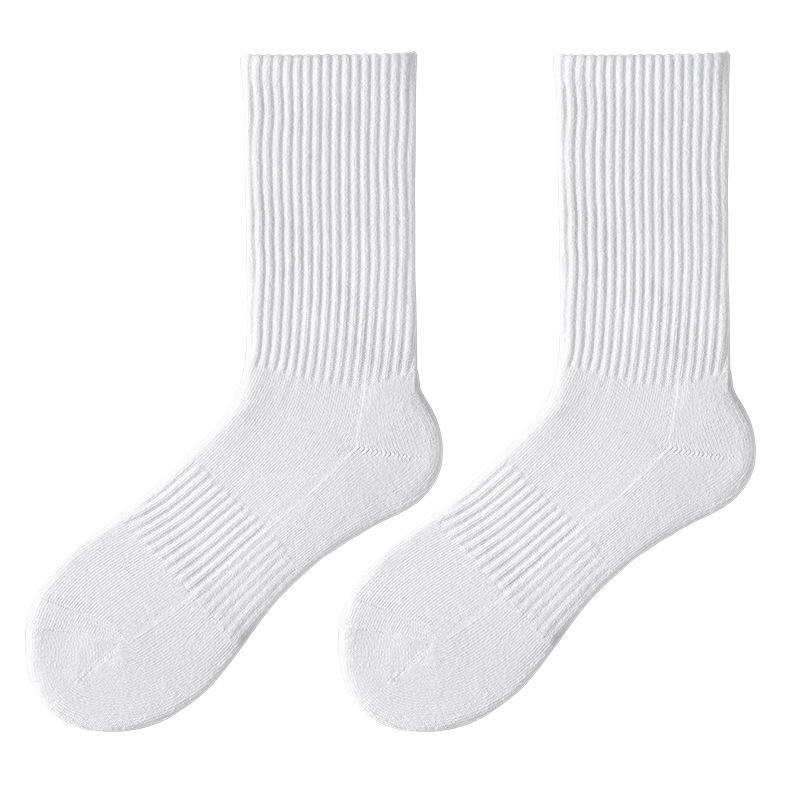 Men's Antibacterial Odor-Resistant Combed Cotton Mid-Calf Socks – Autumn/Winter, Sweat-Absorbent, Thin, Solid Color, White for Sports