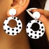 Black White Polka Dot Hollowed Out Large Circle Earrings for Women Fashion Exaggerated Acrylic Drop Earrings Jewelry Accessories