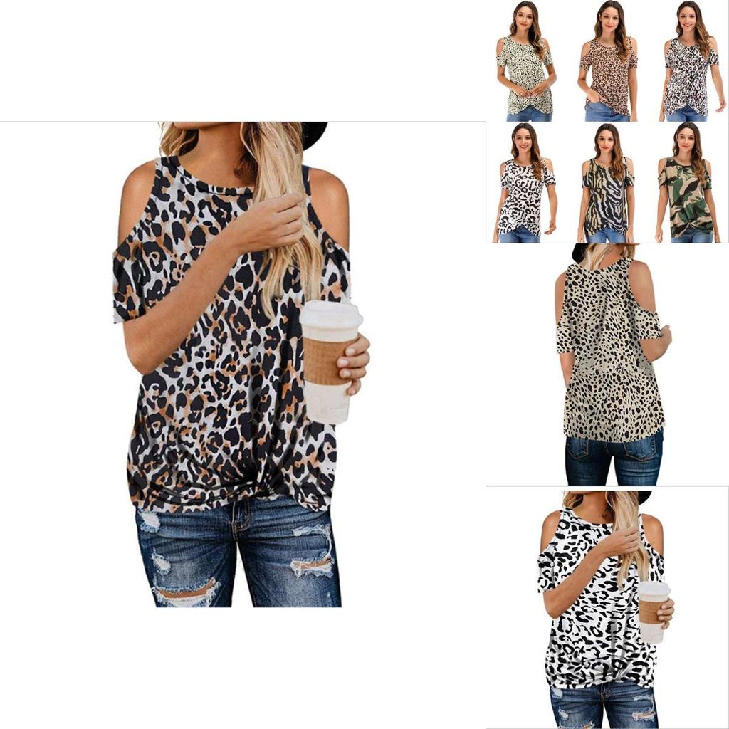 Elegante T-shirt da Donna con Stampa Leopardata e Design Cold Shoulder Perfetta per l'Estate