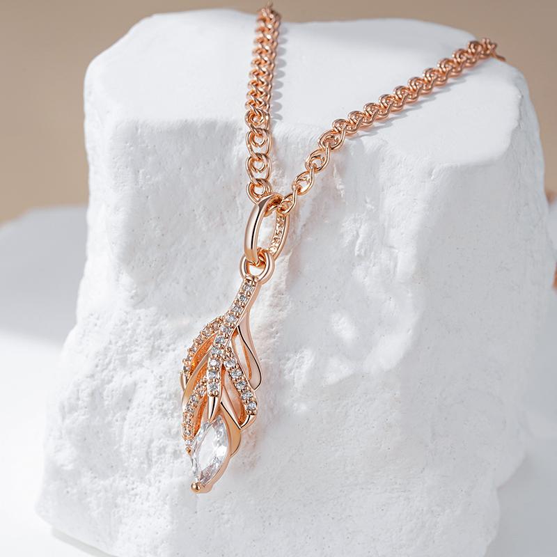 Rose Gold Color Leaf Long Pendant Necklace For Women Fashion Natural Zircon Accessories Daily Fine Jewelry