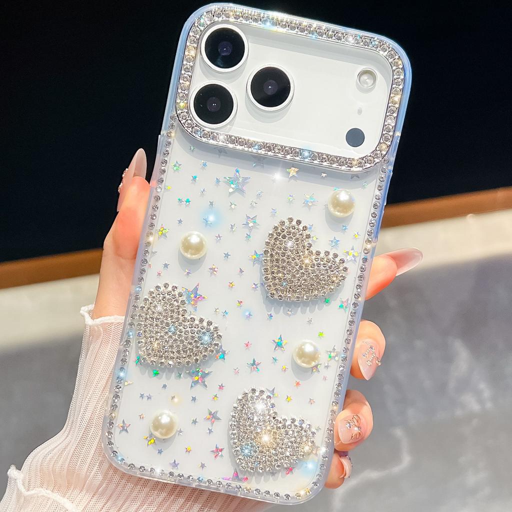 Pearl Love for Apple 17Air Phone Case Glitter Diamond IMD Star for IPhone16promax Luxurious Glitter