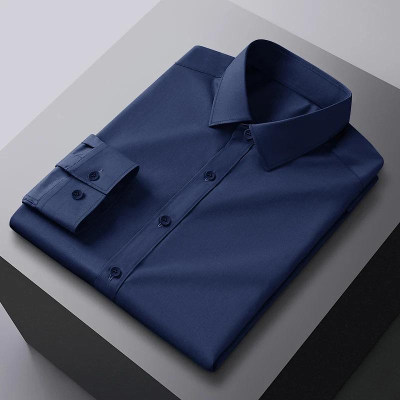 Men's Business Casual Long Sleeve Shirt Solid Color Wrinkle Resistant Comfortable All-Season Versatile Solid Color Top