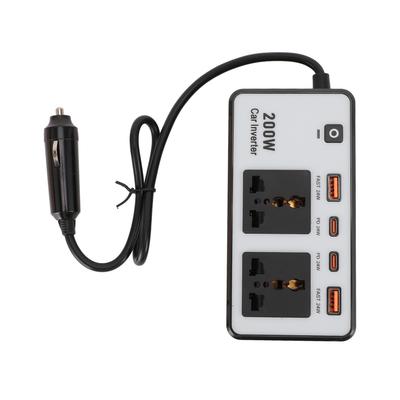 Fahrzeug-Stromrichter, 200 W, 12 V DC auf 110 VAC, Autoadapter, Autosteckdosen-Konverter mit 4 Anschlüssen, 24 W