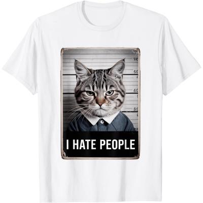ObRenKi I Hate People Funny Cat Police Mugshot Cat Meme T-Shirt