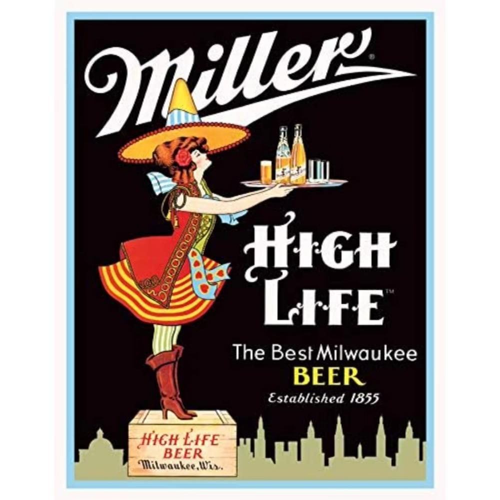 Desperate Enterprises Welcome To the High Life Miller High Life Tin Sign Nostalgic Vintage Metal Wall Art Decor for Home Room