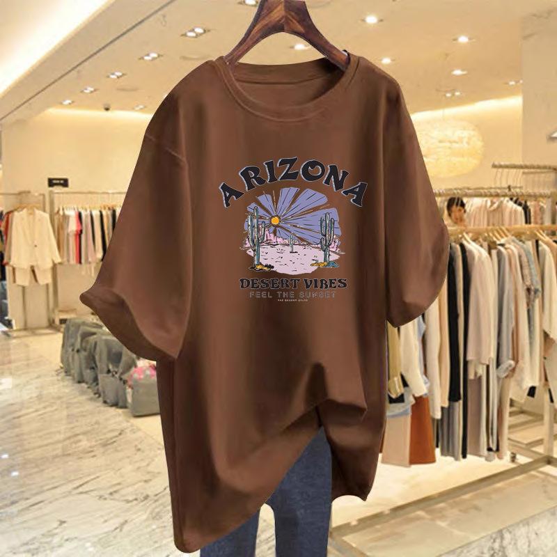 

Summer cotton dopamine colorful coast simple contrasting color letter print crew neck short-sleeved t-shirt women s top XXXL