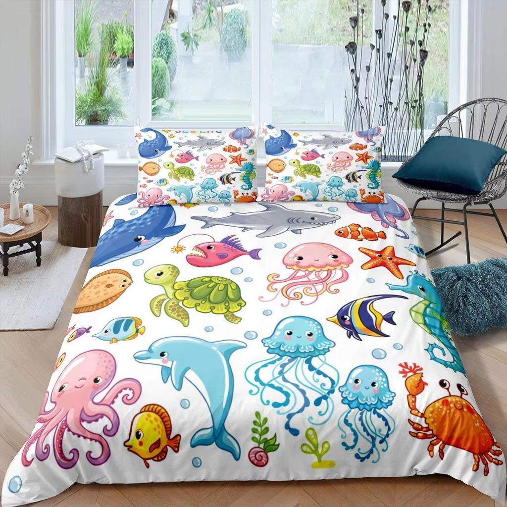 Kiler Whale Soft Duvet Cover Set Underwater World Animals Single Double Beding Children Kids Tens Adult Peoples Rom Ocean Whale Warm Comforter Cover