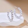 Silver Tone Pave Set C Shaped Huggie Hoop Earrings for Women Sparkling All Around Stone Daily Wear Earrings Jewelry