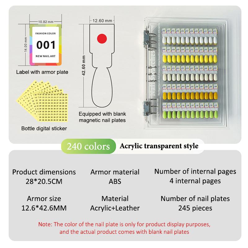 120/180/240 Transparent Colors Magnetic Tips Nail Art Swatch Book Manicure Color Test Storage Book Large Acrylic Works Display