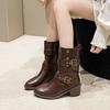 Western Cowboy Boots 2025 New Autumn Vintage Martin Boots Maillard Brown Boots Thick Heel Platform Short Boots Women