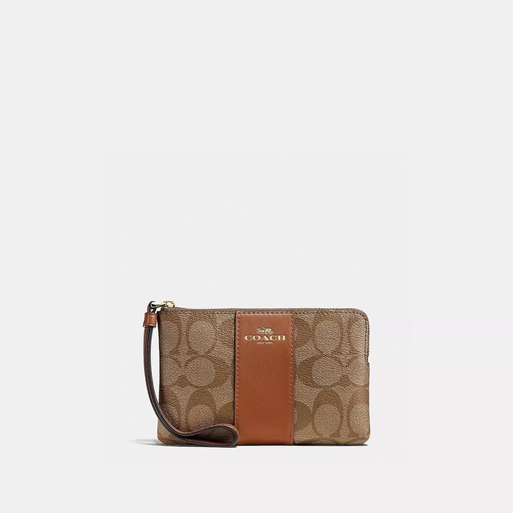 

Угловой браслет Coach с застежкой-молнией из канвы Signature, седло цвета хаки золотистого цвета 2