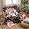 Leopard Roses and Bow Theme Blanket Lightweight Warm Flannel Blanket Decorative Throw Blanket for Home Decoration
