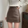 A-linje PU-skinnskjørt for kvinner Høst Vinter Vintage Ensfarget Shorts Miniskjørt Mote Koreansk stil Dameklær Y2k