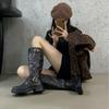 Retro Old Polished Color Buckle Knight Boots 2025 New Square Head Long Boots Women's Thick Heel Thick Sole High Locomotive Boots