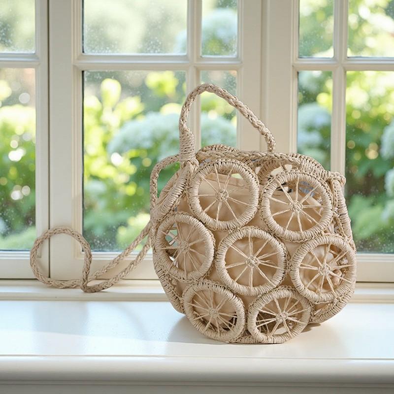 

New Crochet Wheel Bag Retro Single-shoulder Cross-slung Hand Straw Casual All-matching Female Hollow 22x21x7cm