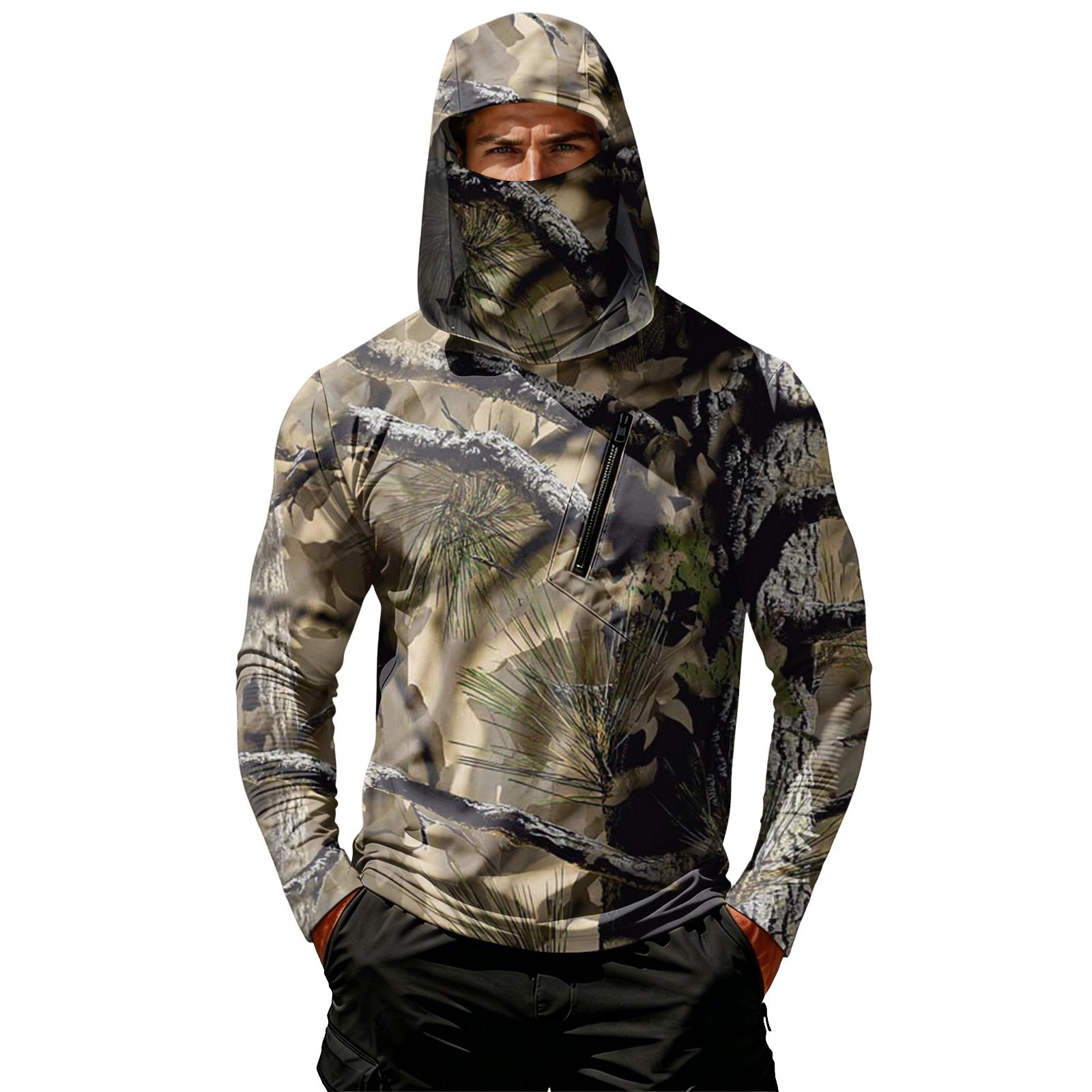 

Men s Casual Leaf Camouflage Print Hoodie Long Sleeve Sun Protection Jacket Lightweight Breathable Outdoor Pullover with Zipper Pocket XXL коричневий