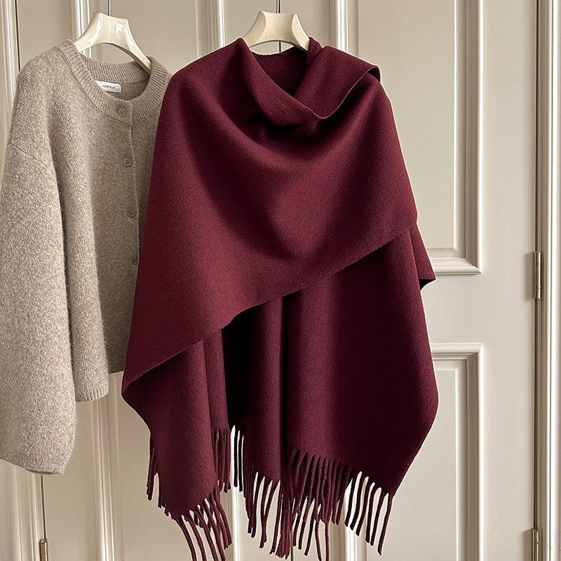 Damen Winter Warmer Gestrickter Schal Mit Fransen Schlitzdesign Dicker Umhang-Stil Wickel Reisefotografie