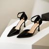 - European and American Metal Sense Design Sense Fashion Banquet Pointed One-word Buckle Hollow Sexy High Heels Women's Single Shoes
