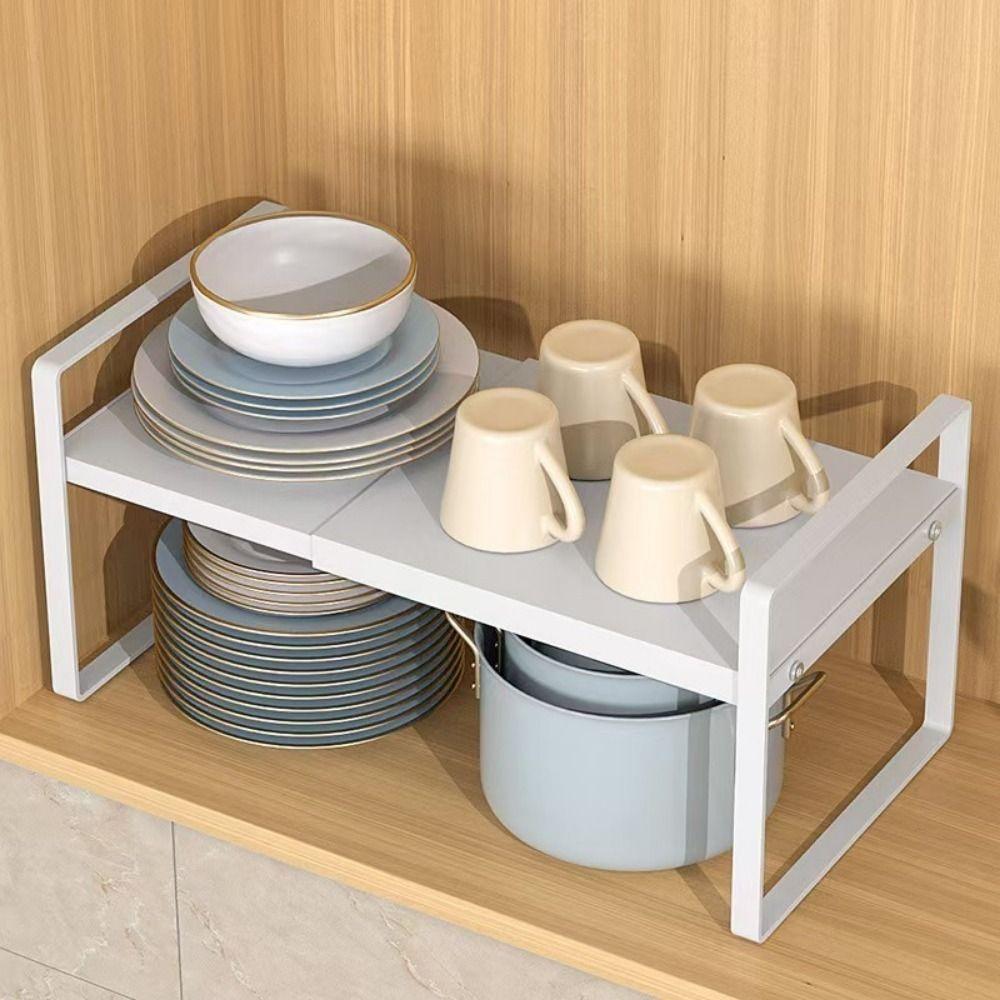Double-Layer Expandable Cabinet Shelf Large Capacity Narrow Spice Rack  for Kitchen