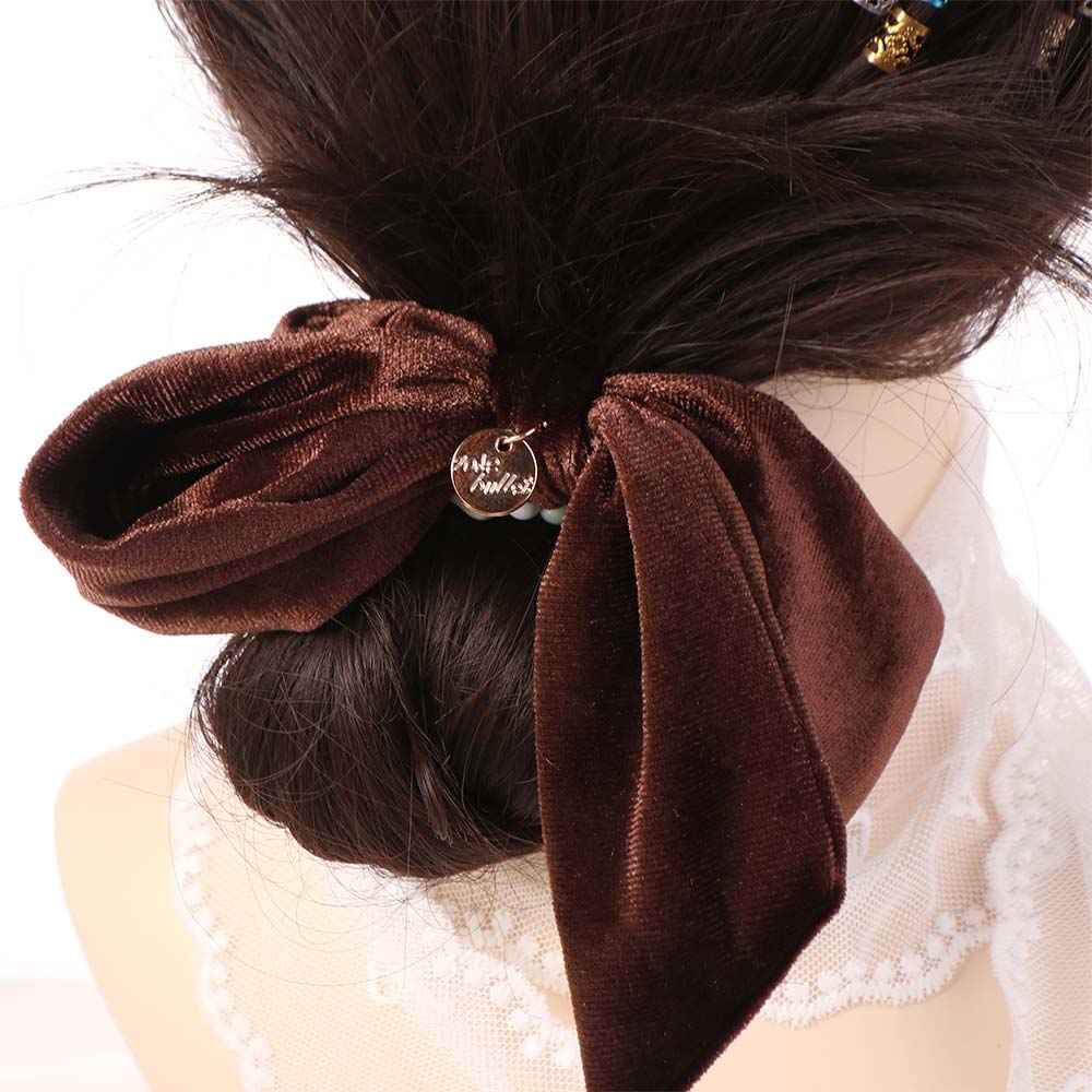 French Style Women Hair Scrunchies Sweet Large Hair Ropes Velvet Bow Scrunchies  Hair Accessory