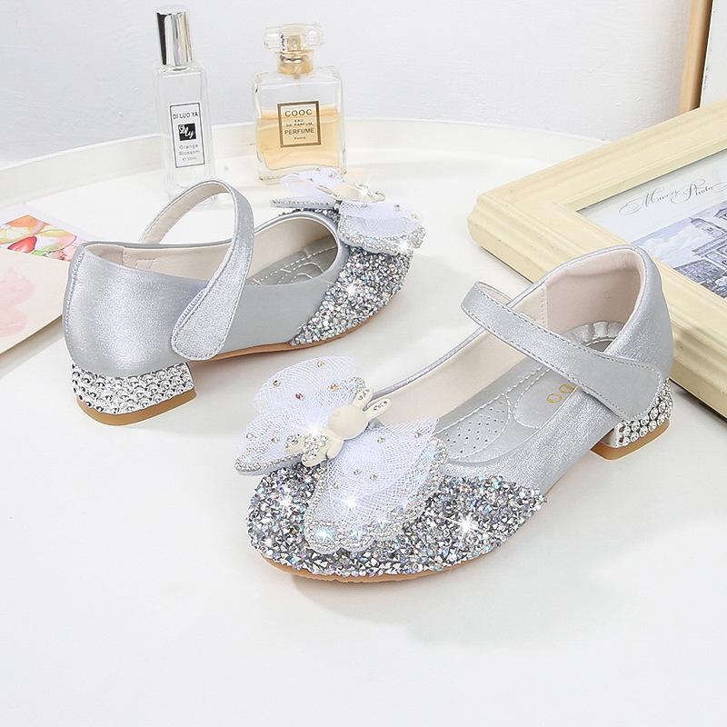 Summer 2025 Rhinestone Princess High Heels for Girls - Leather Shoes for Kids, Available in Small, Medium, Large Sizes