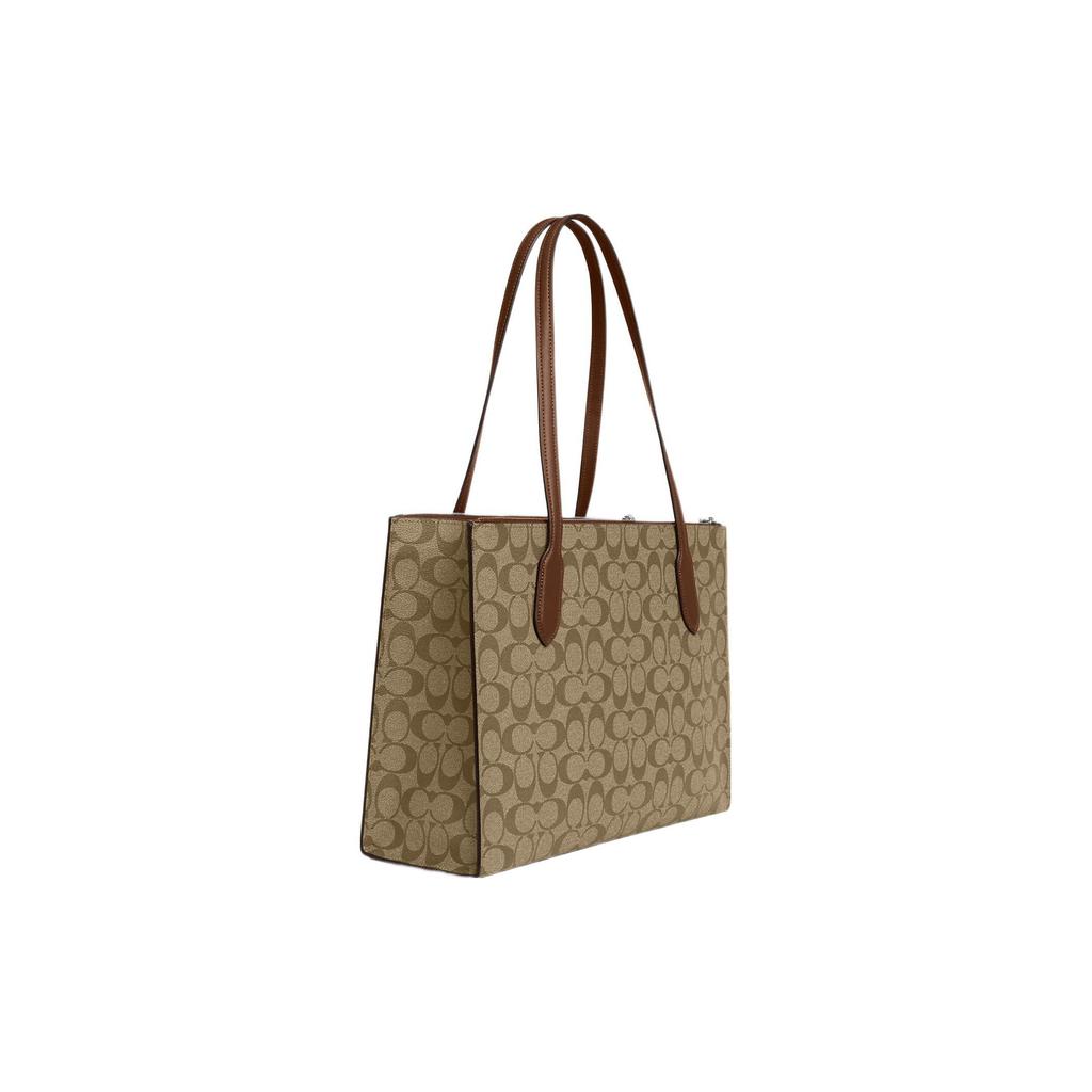 Coach Classic Monogram Multifunctional Pocket Magnetic Closure Canvas And Leather Tote Bag Women Tote Light-Brown CL399-SVBDX