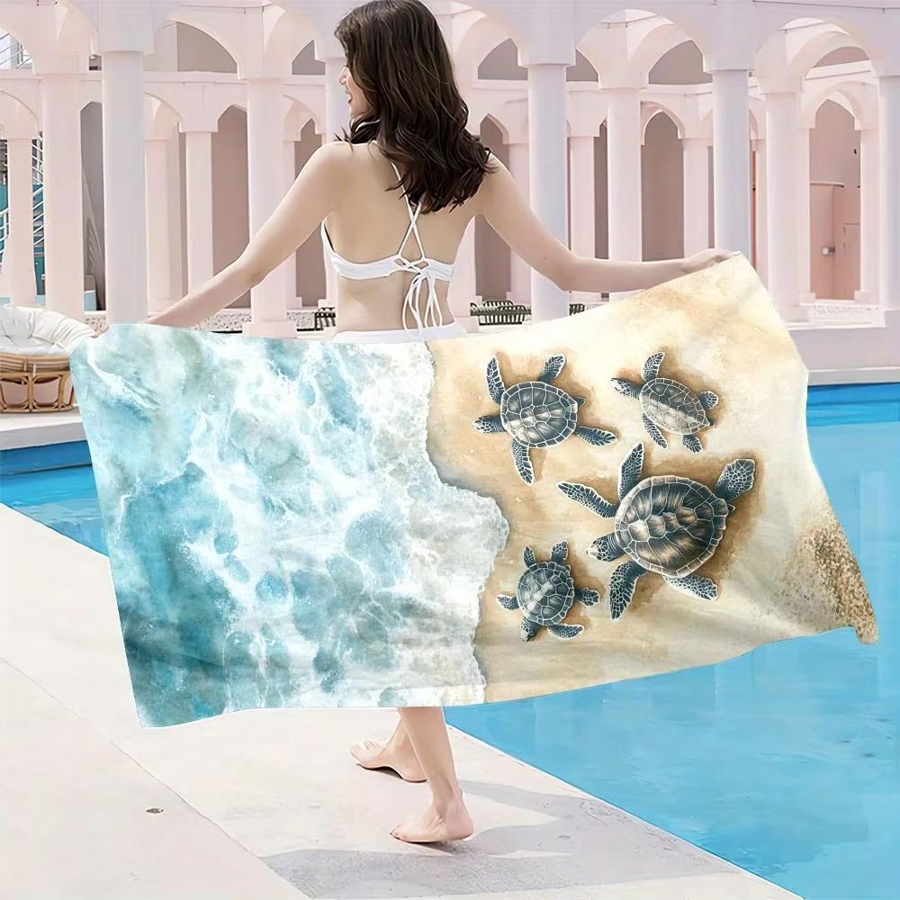 Schildpadprint Oversized Microvezel Strandlaken Zacht Absorberend Sneldrogend Zandvrij Lichtgewicht Hedendaagse Stijl