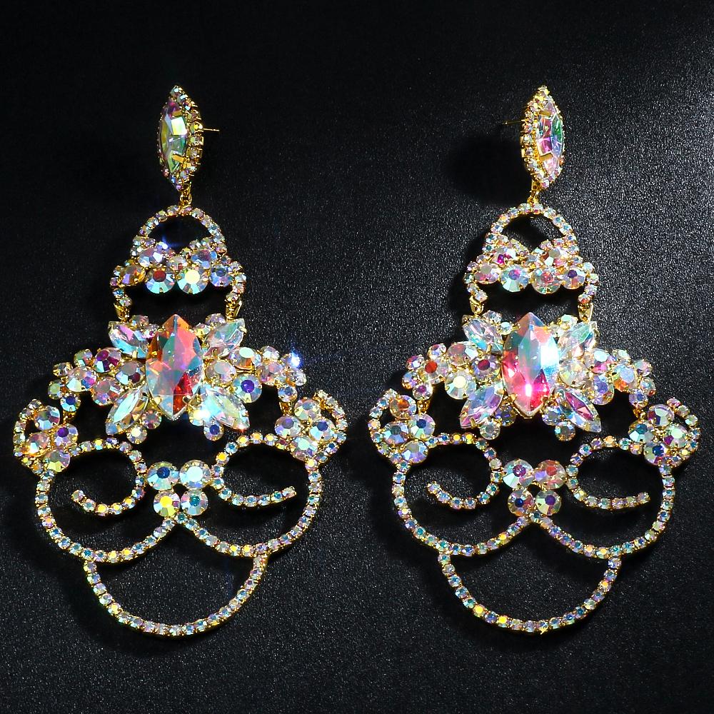 Stonefans Colorful Geometric Hollow Earrings Prom Exaggerated Decoration Fashion Women Rhinestone Dangle Earrings Accessories