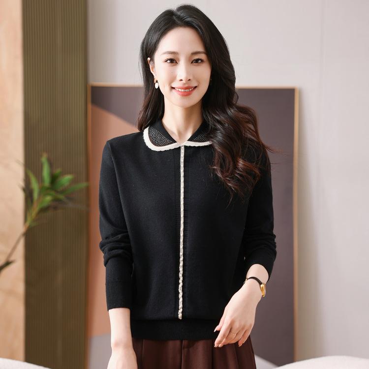 Spring New Fashion Age-reducing Sweater Mother Knitted Base Shirt Middle-aged and Elderly Doll Collar Sweater Top for Women