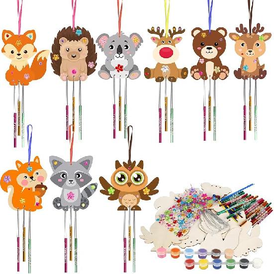 Fennoral 27 Pack Hummingbird Wind Chime Craft Kit for Kids Make Your Own Hummingbird Craft Wooden Ornaments for Girls and Boys DIY Crafts Activity