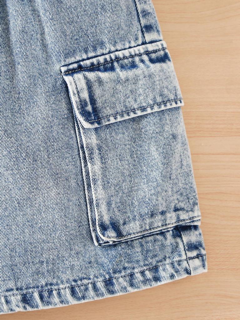 Women's Casual Denim Skirt with Side Cargo Pockets - Summer Style