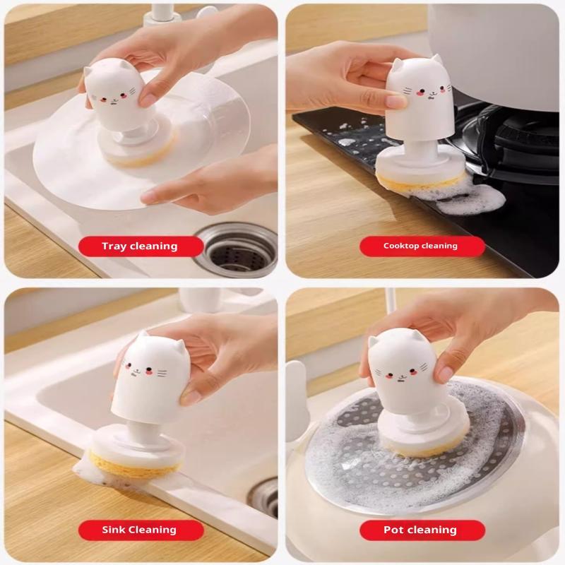 Cute Cat Kitchen Bru Sponge Dishcloth Pot Brush Wood Pulp Cotton Magic Cleaner Brush Special Tool For Kitchen Burning