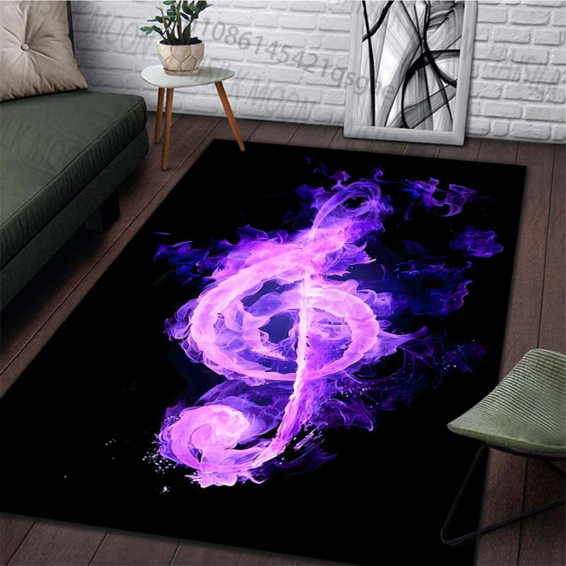Multiple Sizes Purple Flame Music Note Carpet for Living Room Bedroom Sofa Home Decor Rus Non-slip Floor Mat Luxury Gift
