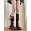 Thick-soled slim Maillard boots women's autumn and winter retro brown velvet tall knight boots