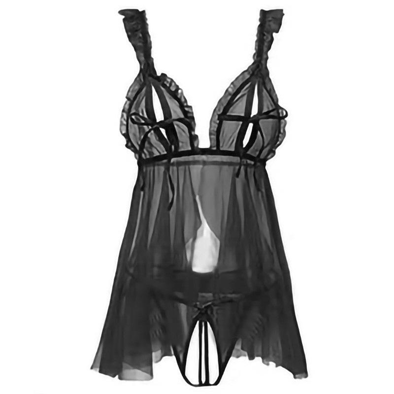 Sexy perspective erotic underwear set women's mesh suspender pajamas pure lust wind backless passion pajamas