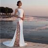 Lace Patchwork Long Dress for Evening Party Vacation Sexy Hollow Out Women's