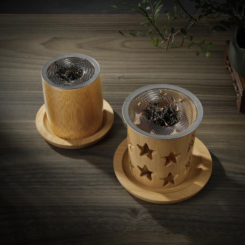 Bamboo Candle Holder Aromatherapy Heating Holder with Stainless Steel Strainer Incense Burner for Yoga SPA Aromatherapy