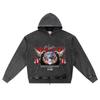 DTG Print Knitted Denim Zip-Up Hoodie Angel Streetwear Brother Print Zipper Hoodies  