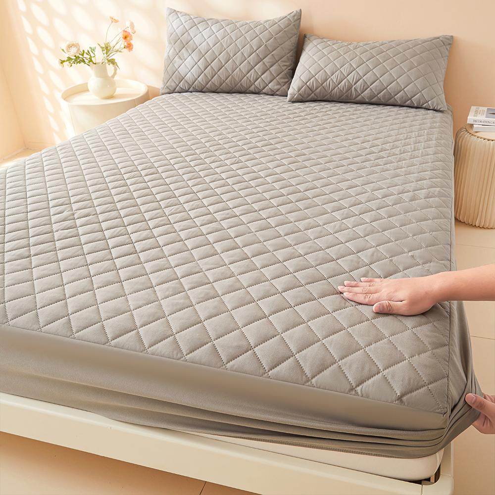 

1 шт. Стеганая водонепроницаемая простыня на резинке, Машинная стирка, Защитник матраса, Покрывало для односпальной/двуспальной кровати 140x200cm серый