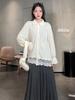 Korean Style Patchwork Plush Lace Long Sleeve Top for Women - Slimming Loose Base Layer for Spring and Autumn