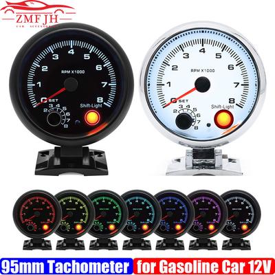 0-8000 RPM 95MM Tachometer+Holder Shift Light 7 COLOR Backlight RPM Meter for 4 6 8 Cylinder Gasoline Racing Car 12V