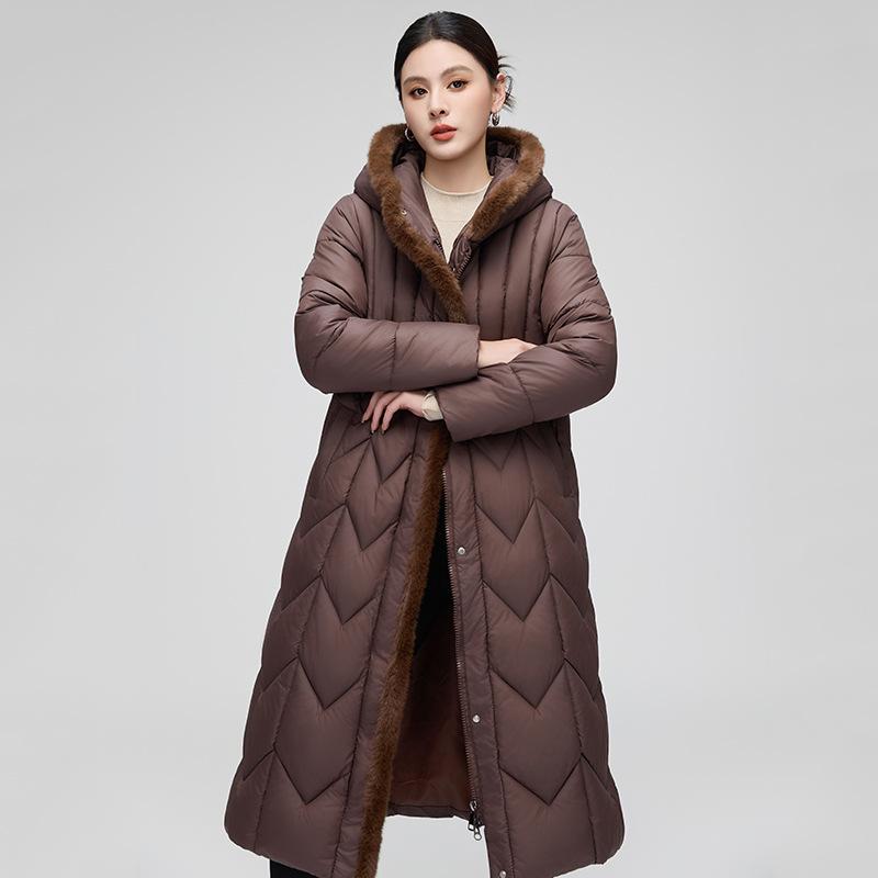 

Зимняя хлопковая куртка-худи выше колена женская 2025 новая приталенная большого размера стеганая куртка женская утолщенная длинная свободная куртка хлопковая куртка XXXL кофейный