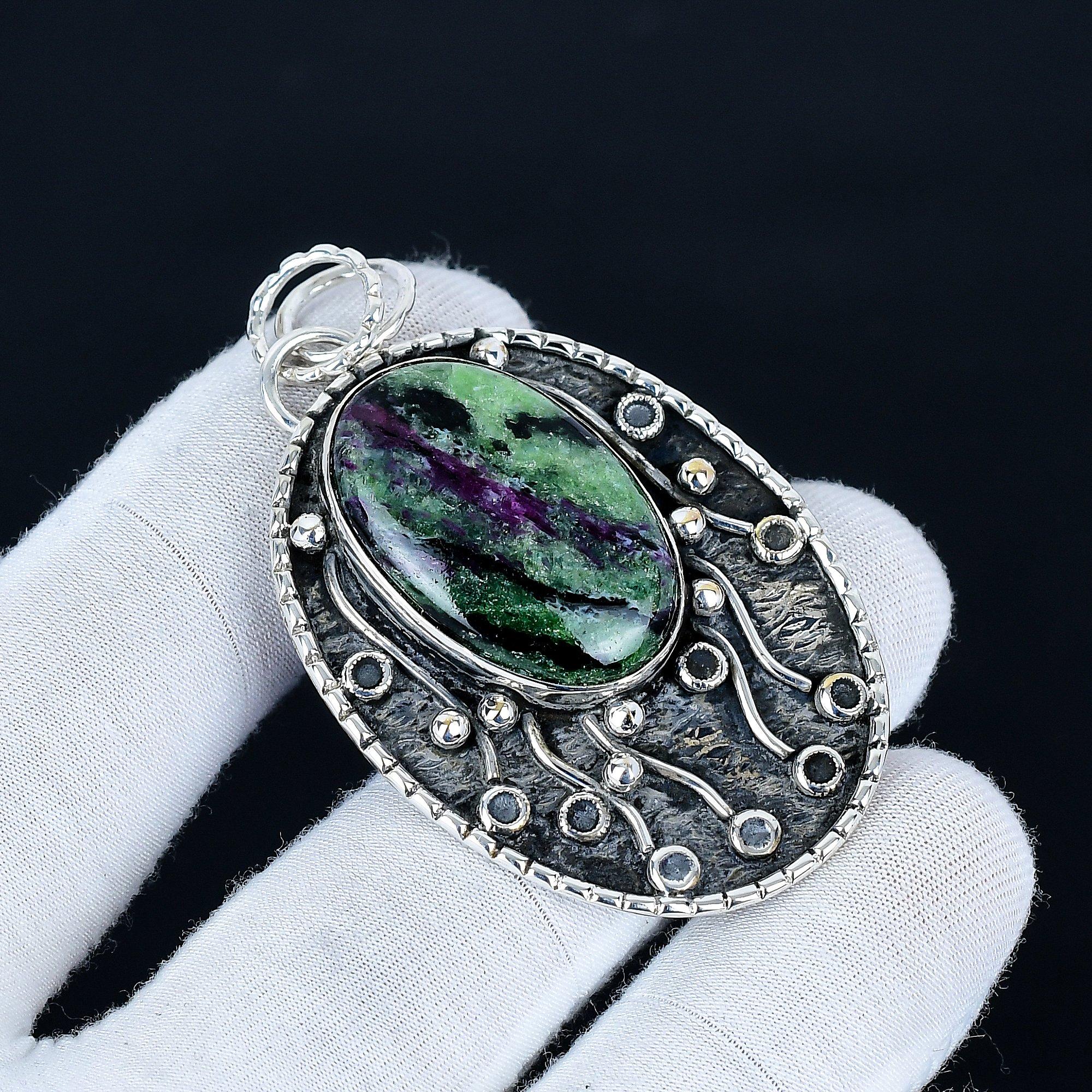 

Ruby Zoisite Pendant, 925 Sterling Silver Handmade Jewelry, Ruby Zoisite Silver Pendant, Party Wear Jewelry For Women s, Pendant Christmas Gift 6.5 Cm