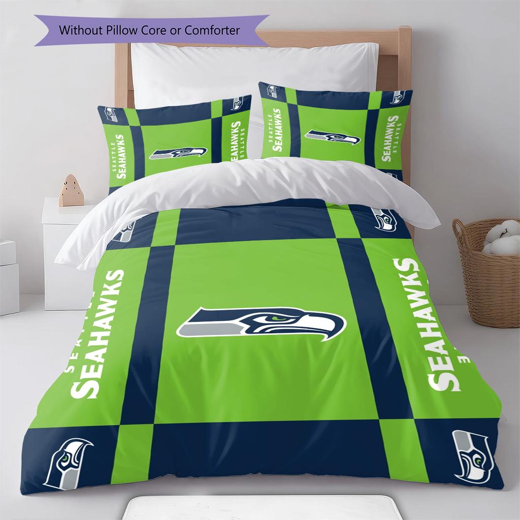 Set Biancheria da Letto con Fantasia Seattle Seahawks Copripiumino Federa Decorazione per la Casa Regalo (1 * copripiumino + 2 * federa, senza nucleo)