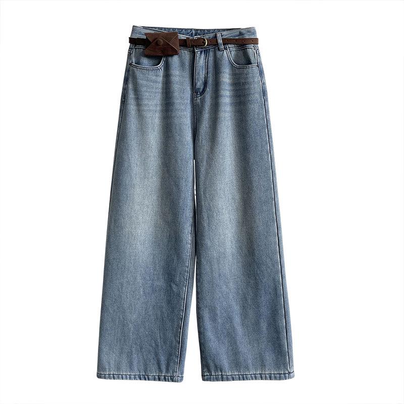 Juzhi 2024 Autumn/Winter Retro Wide-Leg Velvet Jeans