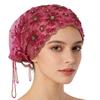 Turban Hat for Women Lace Bead Muslim Hijab Beanie Cap Shinny Bonnet Hat With Beaded Fringe Women's Head Wraps Floral Embroidery Beaded Headwrap Cover